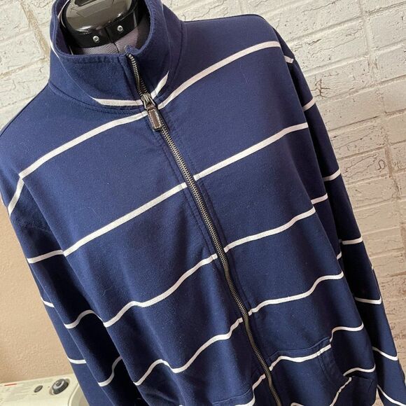 Merona Striped BlueWhite Zip Up Athletic Jacket XL - Picture 1 of 7
